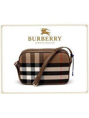 Authentic Burberry Vintage Check Brown Camera Bag NWT